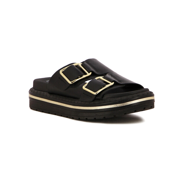 Beira Rio Sandalia Casual C/dos Fajas Y Hebillas Negro
