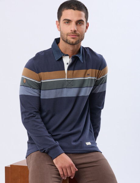 REMERA POLO RAYADA EN ALGODÓN Azul
