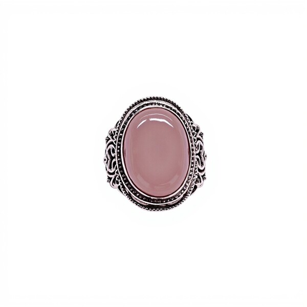Anillo Oval labrado-Plata 925-Piedra cuarzo rosa-AN4548 conpiedra
