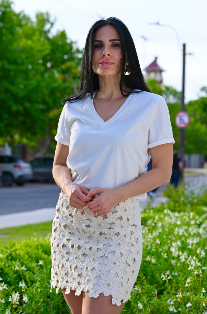 Falda corta bordada Margarita - Off White 