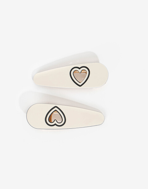 Horquillas Set Glossy Set De Horquillas Con Corazones - Blanco Crudo