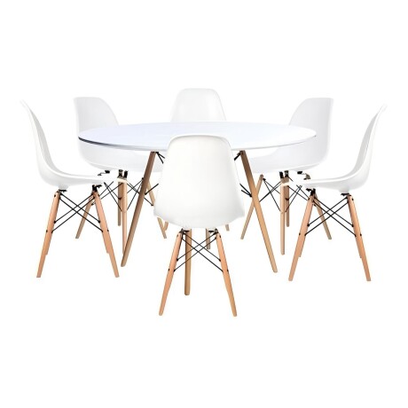 Juego de comedor Con Mesa Circular de 120cm + 6 sillas Eames Blanco