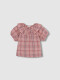 Camisa Cuadros Manga Globo Coral Oscuro