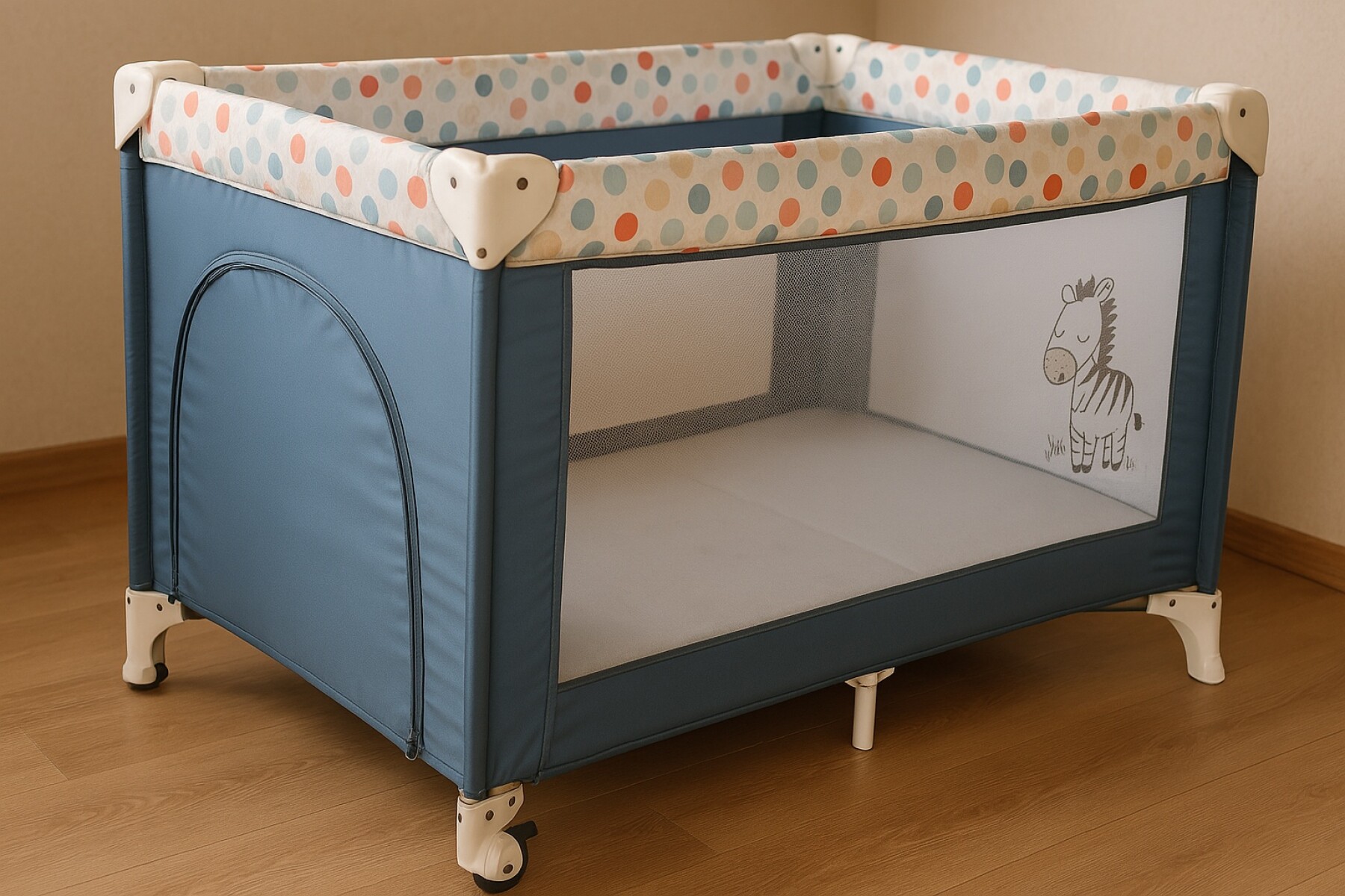 Corral Para Bebe Con Ruedas Desmontable Azul - Celeste 