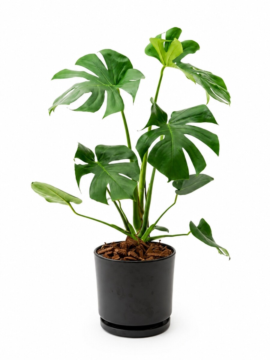 MONSTERA EN MACETA CERAMICA CON PLATO NEGRA