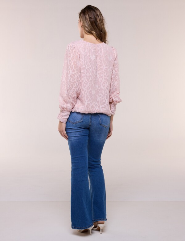 Blusa Texturada Devoré Con Mangas Abullonadas ROSA