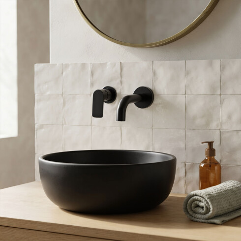 LAVATORIO PARED LATON NEGRO MATE SERIE ALASSIO II BAÑO NEGRO