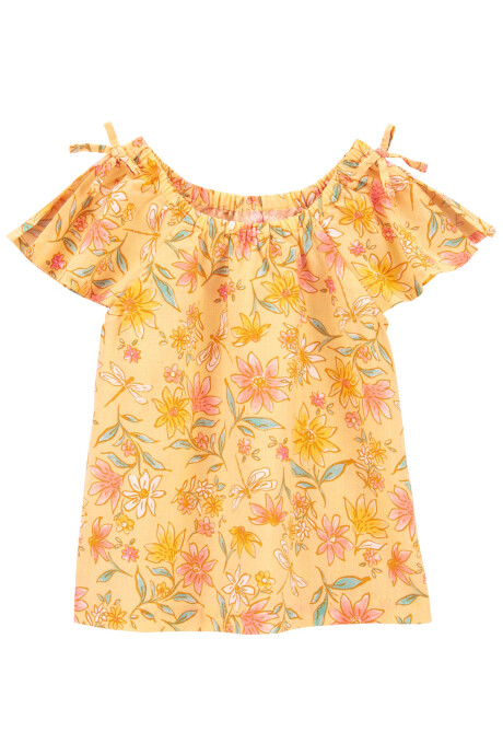 Blusa Floral con Elástico en Cuello Sin color