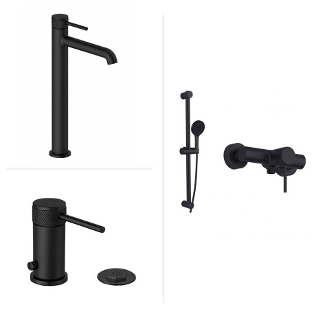 JUEGO DE GRIFERIA INCLUYE LAVATORIO ALTO,BIDET Y DUCHA EXT NEGRO