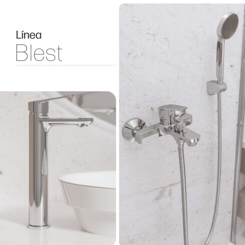 JUEGO DE GRIFERIA LAVATORIO ALTO DUCHA BRILLO LINEA BLEST CROMO