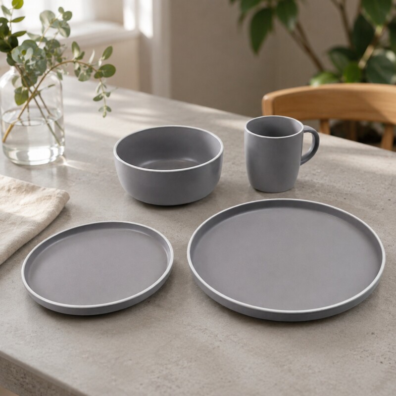 Juego vajilla 16 piezas Cerámica GRIS