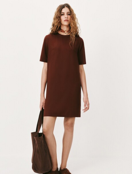 VESTIDO CORTO DE CREPÉ DE VISCOSA BORDEAUX