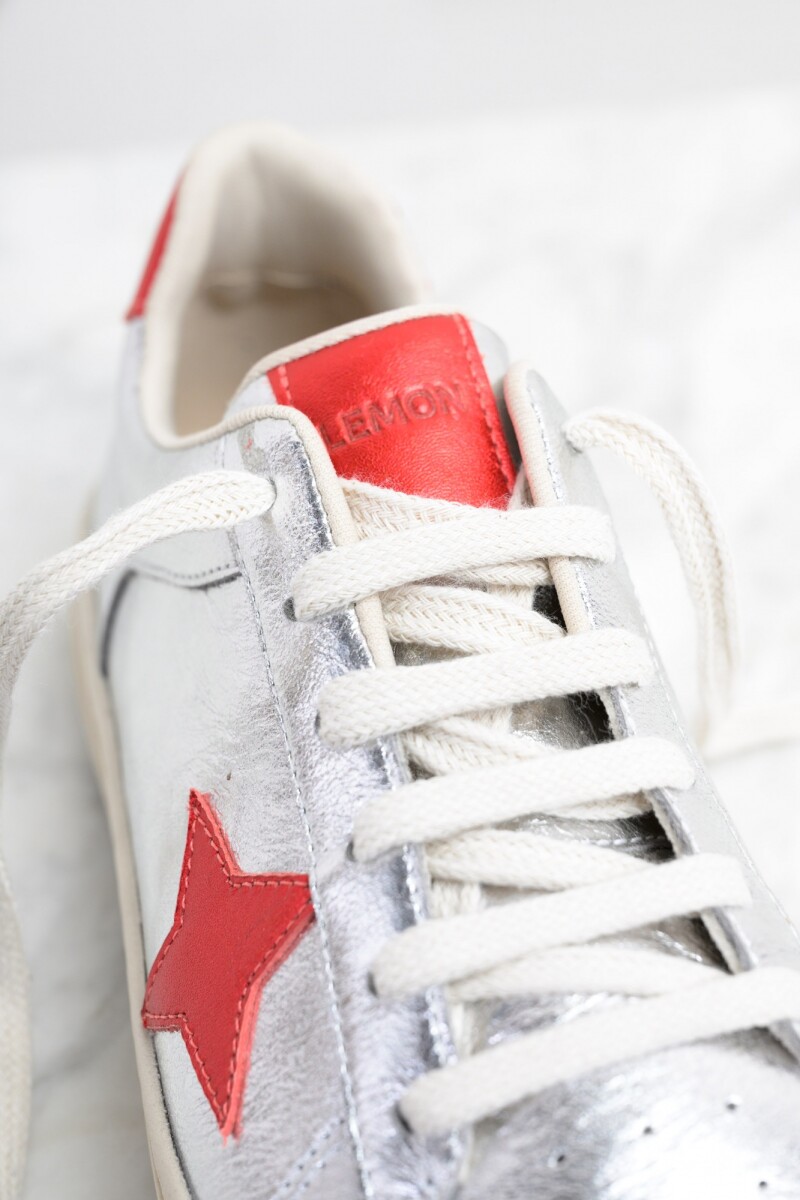 Zapatilla Cuero Metalizada Plata