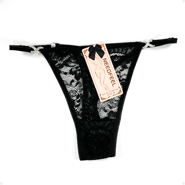 Tanga Colaless Ajustable De Encaje Negro
