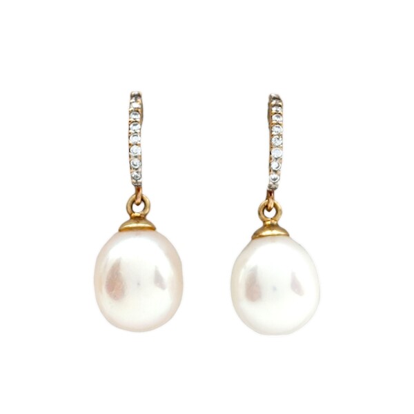 Caravanas Perlas y Zirconia- Oro bajo - Perla de río y Zirconia- CA8215 conperla