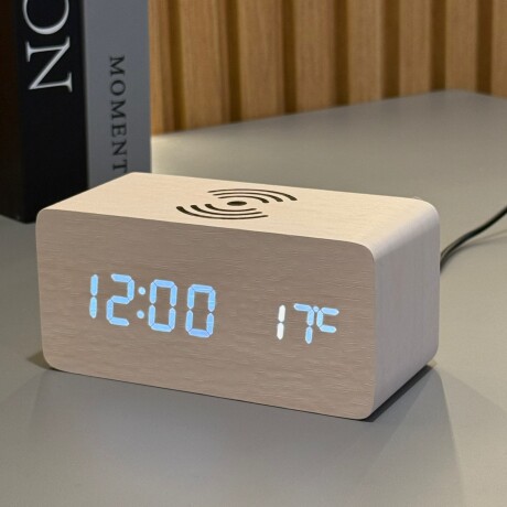 Reloj Despertador Digital Símil Madera Con Carga Inalámbrica Reloj Despertador Digital Símil Madera Con Carga Inalámbrica
