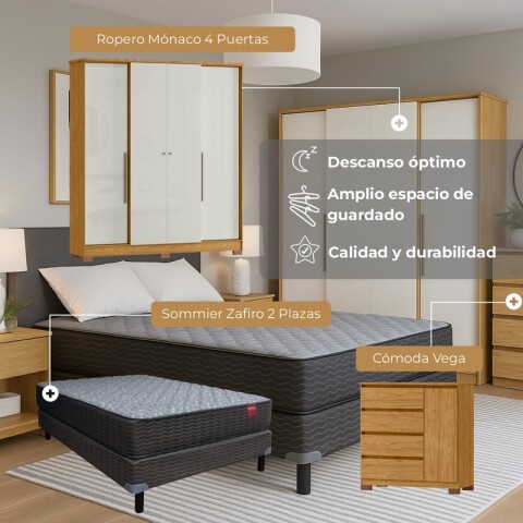Juego de Dormitorio Sommier Zafiro Black 2 Plazas Ropero Mónaco 4 Puertas y Cómoda Vega 4 Cajones Juego de Dormitorio Sommier Zafiro Black 2 Plazas Ropero Mónaco 4 Puertas y Cómoda Vega 4 Cajones