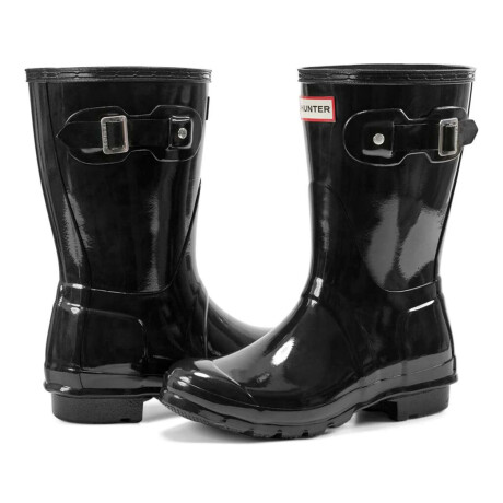 Hunter Bota De Lluvia Original Caña Corta Brillosa Mujer Negro-Negro