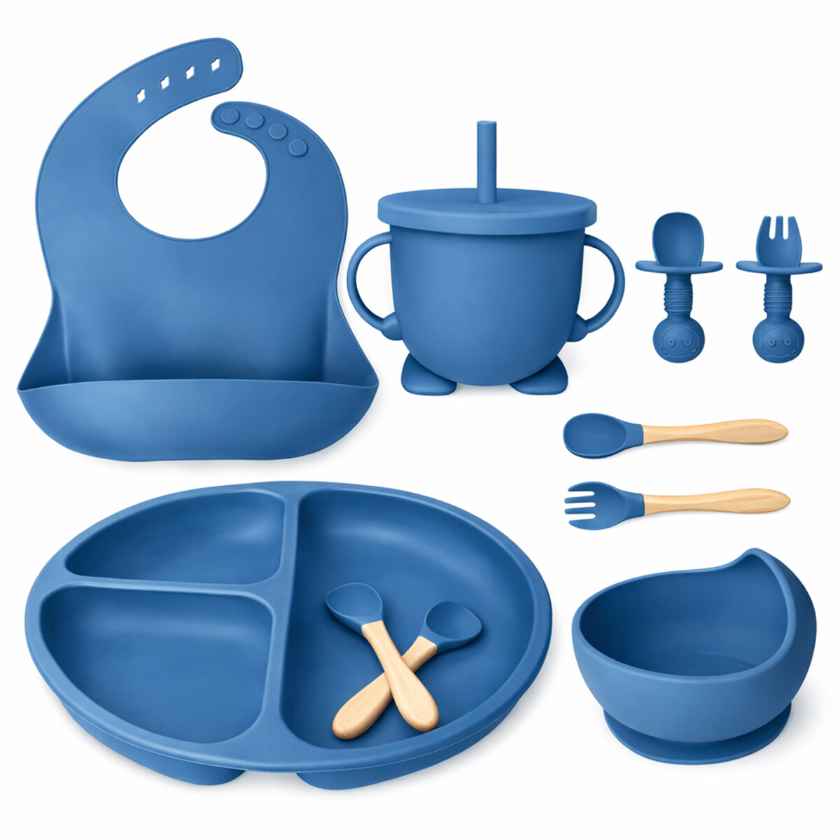 Set Alimentación Bebé Platos Silicona Libre Bpa 10 Piezas - Color Azul 