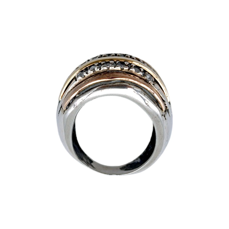 Anillo Tiras-Plata y Oro-Piedra Zirconia-AN5075 conpiedra