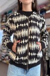Campera capucha rayón Negra y blanca