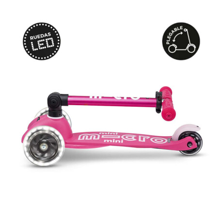 Monopatín Micro Mini Plegable Neón Led Ajustable Con 3 Ruedas Rosa