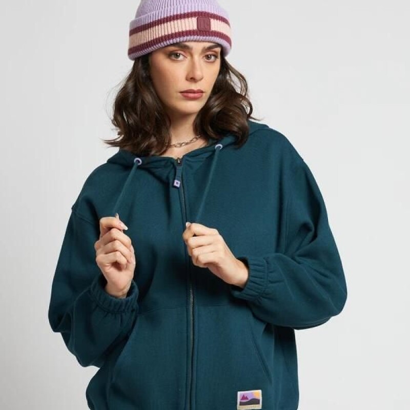 Campera Dama C/Capucha Alg.C/Felpa Liso Rusty Petroleo
