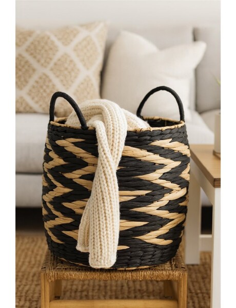 CESTO CON ASAS TEJIDO 28x28CM NATURAL/NEGRO CESTO CON ASAS TEJIDO 28x28CM NATURAL/NEGRO