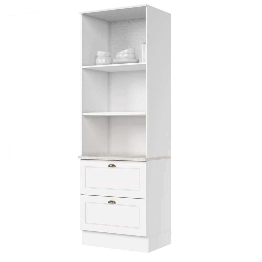 PANELERO TORRE 2 PUERTAS 2 CAJONES ARMARIO CON ESTANTERÍA PARA MICROONDAS - LÍNEA AMERICANA BLANCO