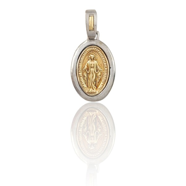 Dije Medalla Virgen Milagrosa Doble imagen-Plata y oro- Sin piedra- CP5041 sinpiedra