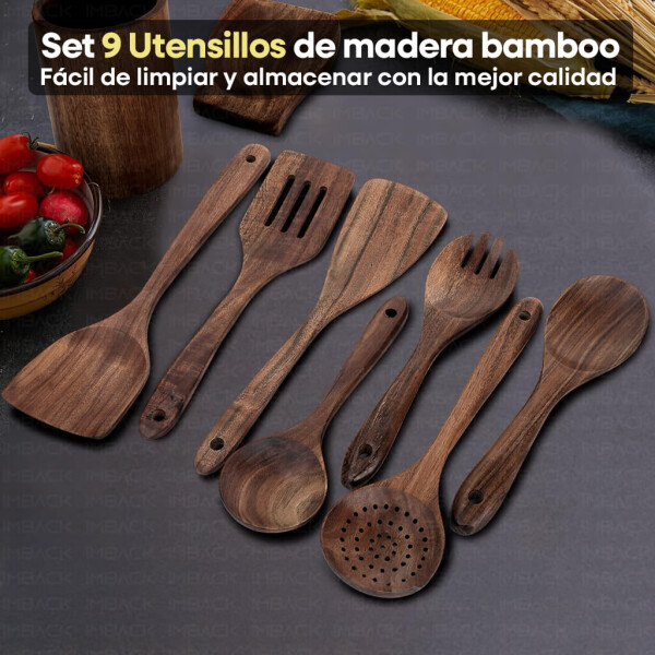 Juego de 9 Utensilios Cocina de Madera Dura Antiadherente IMBACK Juego de 9 Utensilios Cocina de Madera Dura Antiadherente IMBACK