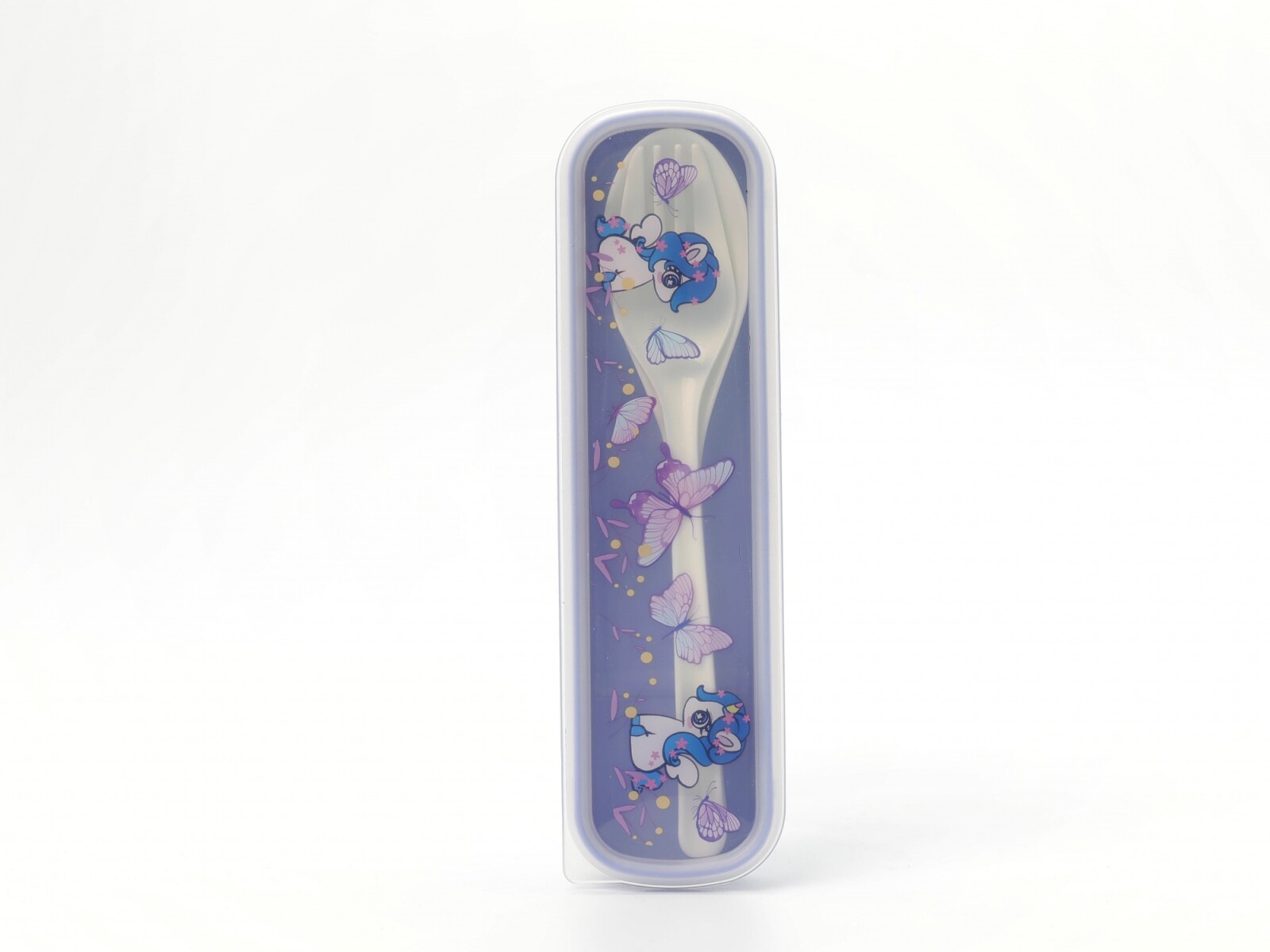 JUEGO DE CUBIERTOS DE PLÁSTICO DE 2 PIEZAS (UNICORNIO DE ENSUEÑO/MORADO) 