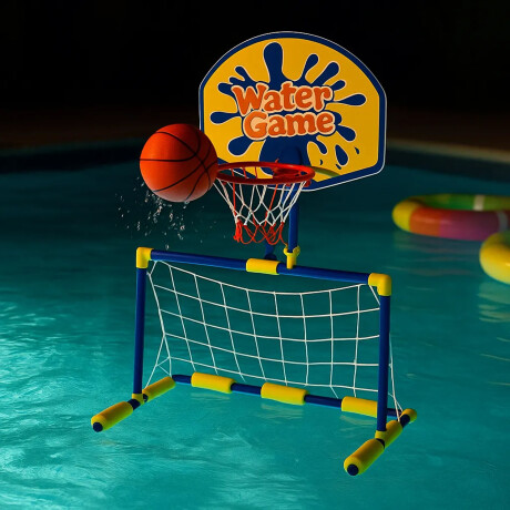 Juego Acuático 2en1 Para Piscina Arco/Aro Básquet c/Pelotas Azul