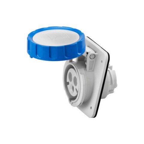 Tomacorriente de embutir industrial 2P+T 16A 6H 220V azul IP67 GG2227