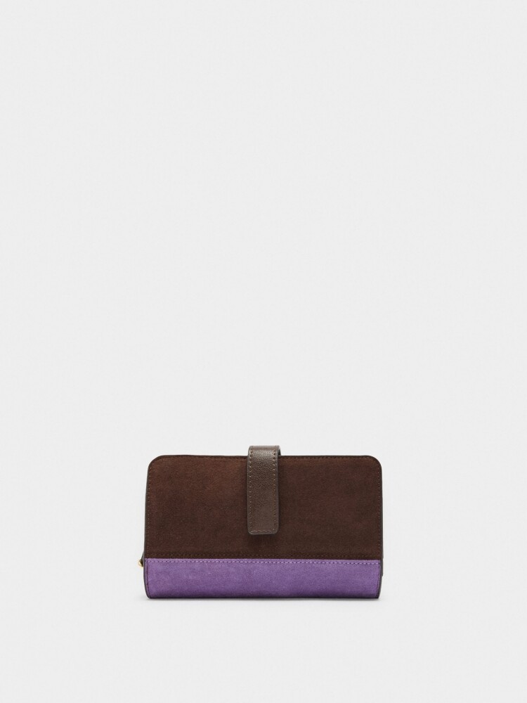 Cartera De Piel De Contraste marron