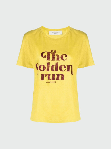 Golden Goose- Remera de Lino Estampado Amarillo