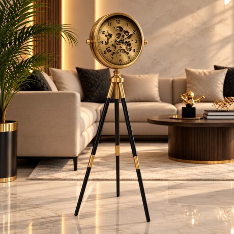 Reloj de Pie Decorativo Grande con Trípode Negro y Dorado Antiguo Reloj de Pie Decorativo Grande con Trípode Negro y Dorado Antiguo