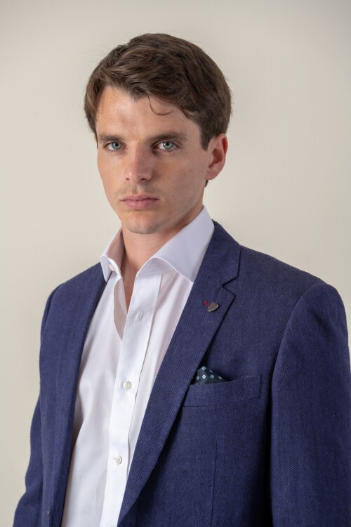 Saco Herringbone lino Slim fit Azul