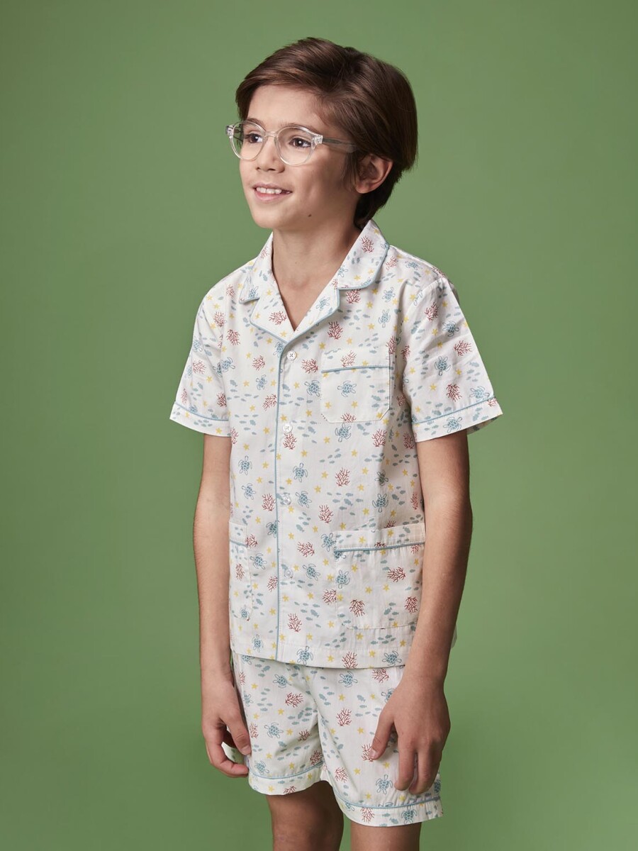 Pijama Estampado Fondo Marino Blanco