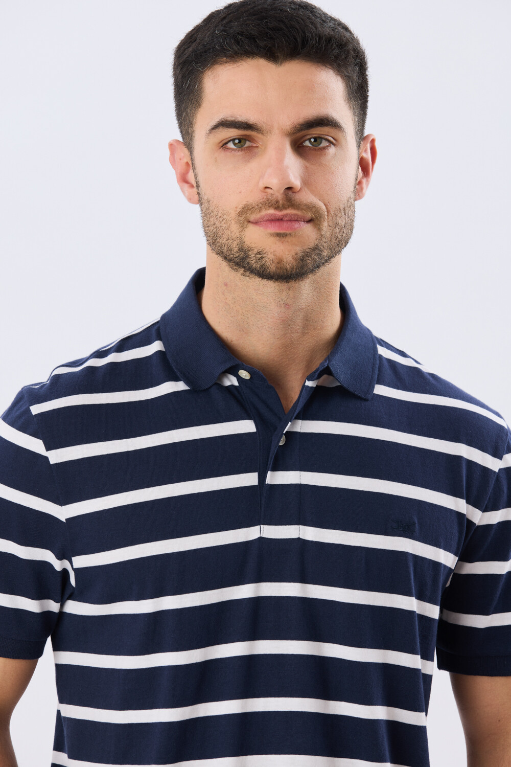 REMERA POLO RAYADA JERSEY Azul Oscuro