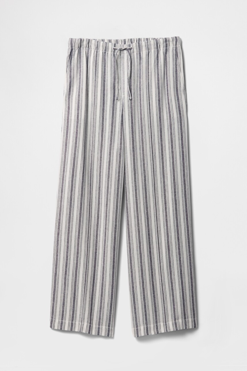 Pantalón De Lino Mujer Blue White Stripe