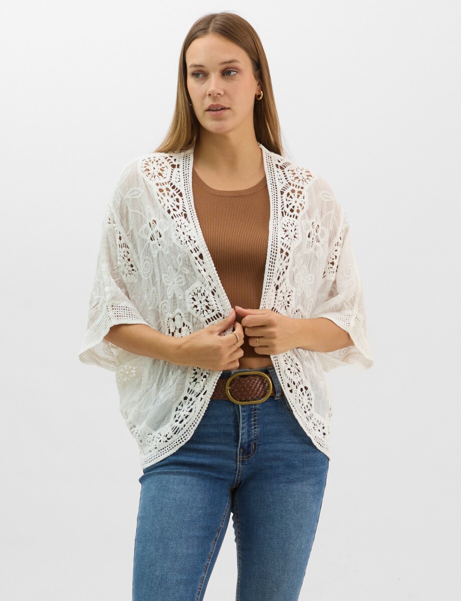 Cardigan Algodon Bordado - Blanco 