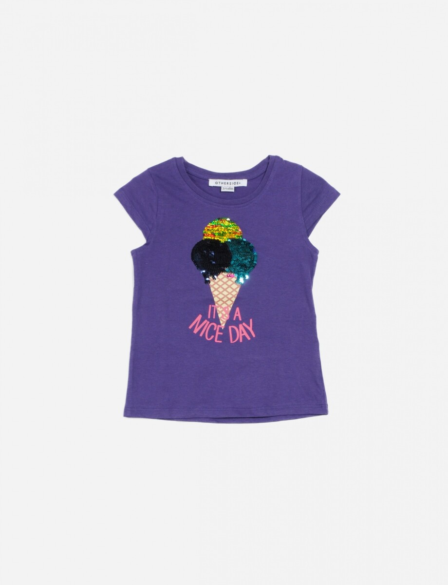 Remera m/c con estampa de helado - Lila 