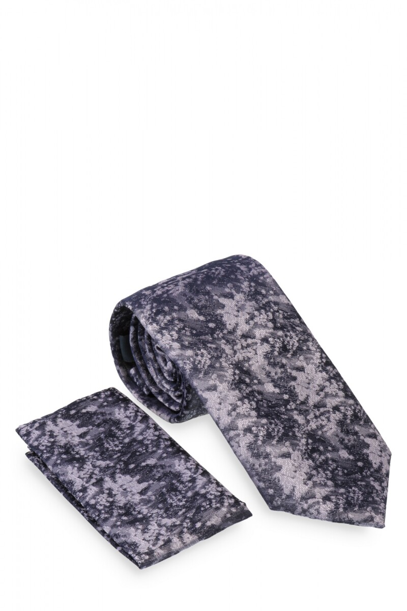 Corbata con pañuelo 8 cm - GRIS 