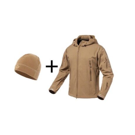 Combo Campera Tácticas Impermeable + Gorro Micro Polar Caqui