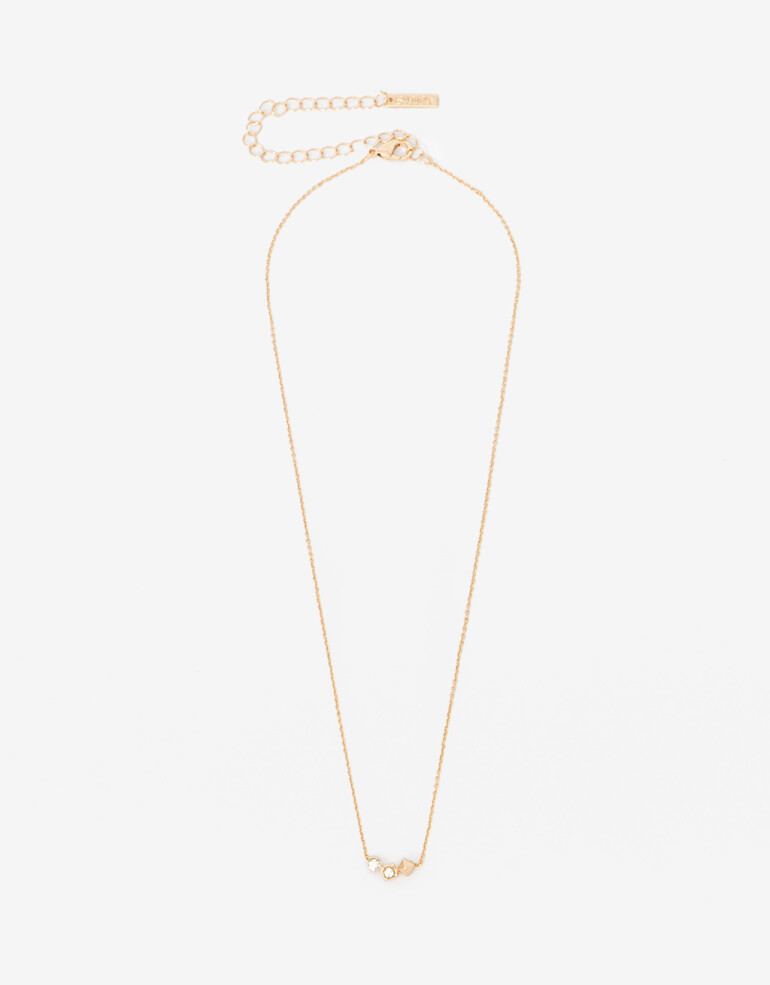 Cadena Corta con Dije Metal Collar Cadena Con Charm Rectangular - Dorado