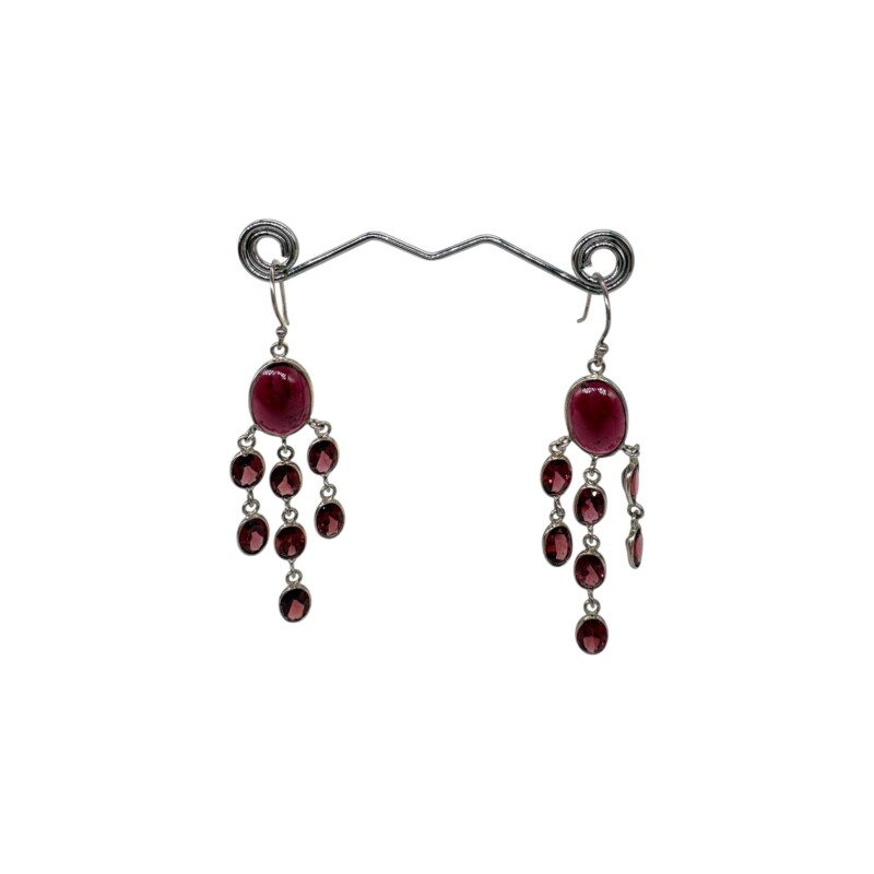 Caravanas racimo Michelle - Plata rodinada 925-Piedra Granate-CA2005 conpiedra