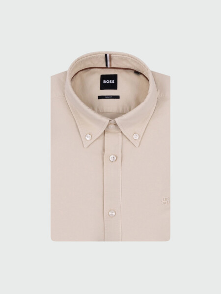 BOSS - Camisa Slim Fit Oxford Blanco Abierto