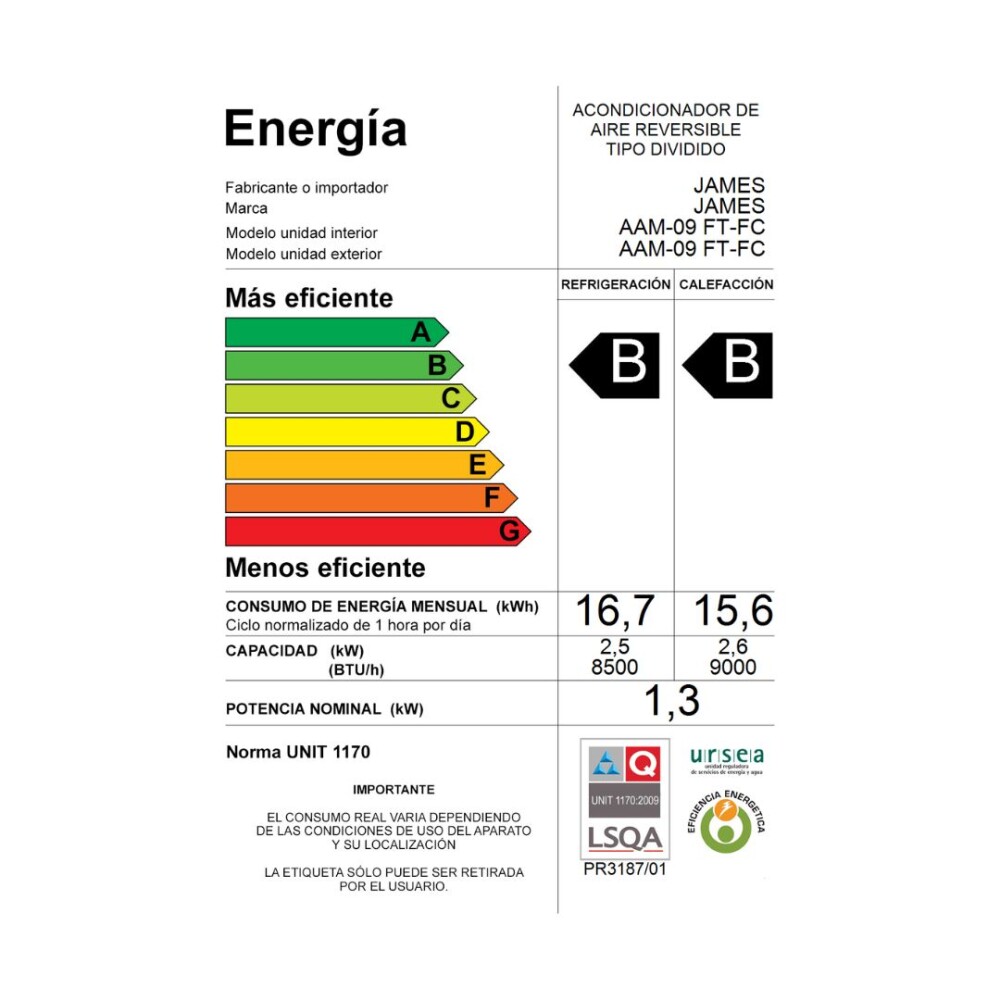 Aire Acondicionado Split - 9000 Btu - James Aire Acondicionado Split - 9000 Btu - James