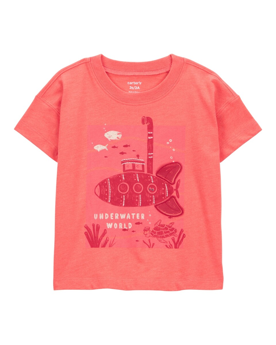 Remera de algodón, manga corta, estampa submarino 